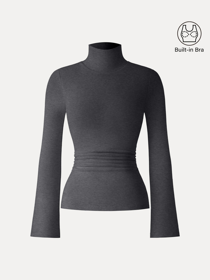 ProWarm Turtleneck Ruched Bell Sleeve Brami Heather Shadow XS