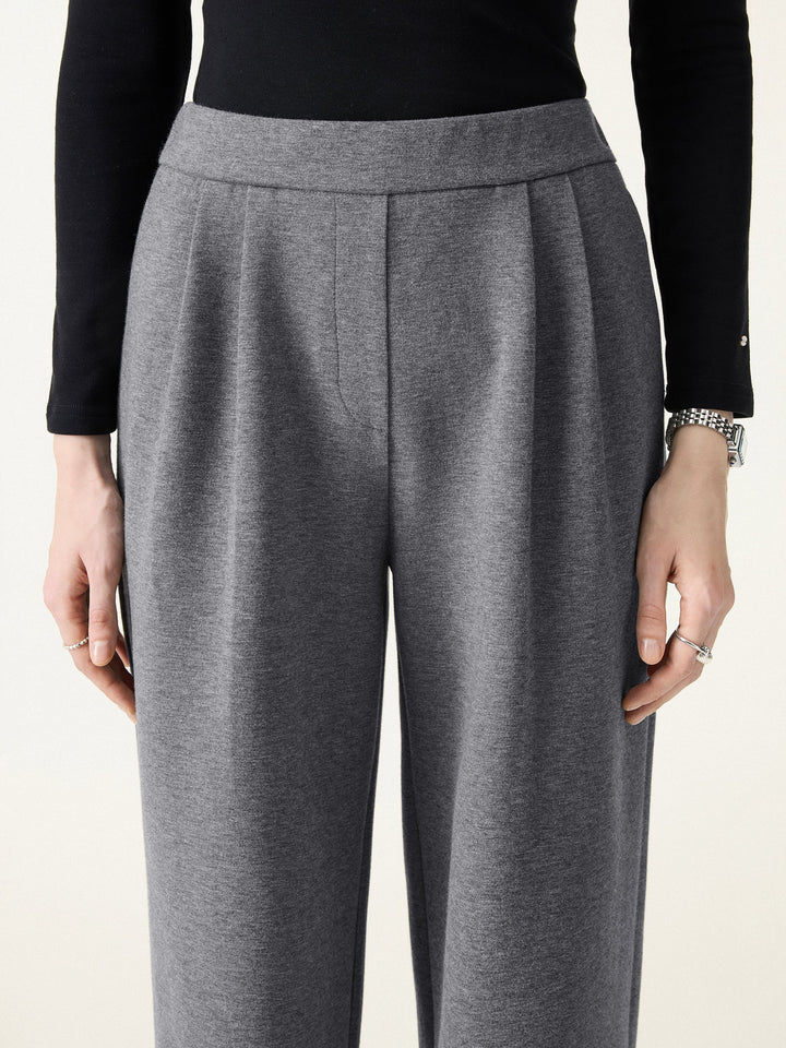 Cozy High Rise Wide Leg Tucked Pull-on Pants with Pockets