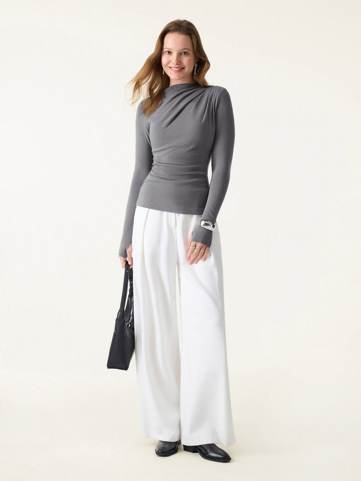 ProWarm Ruched Boatneck Long Sleeve Brami with Thumbholes