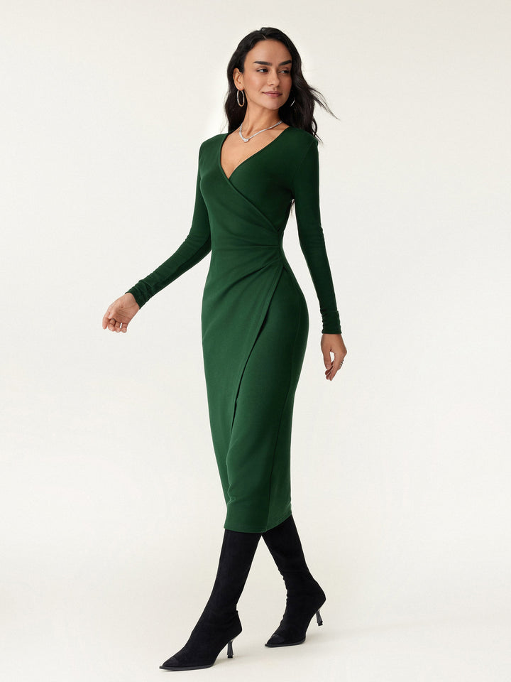 Surplice Wrap Long Sleeve Dress