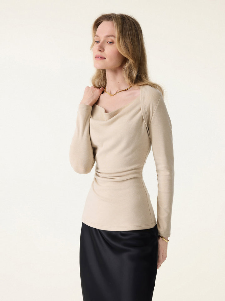 LiteWarm Cowl Neck Ruched Waist Top