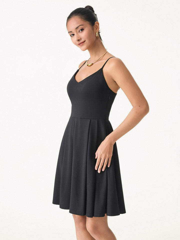 Bamboo Ponte V-neck Fit-and-flare Mini Brami Dress with Pockets