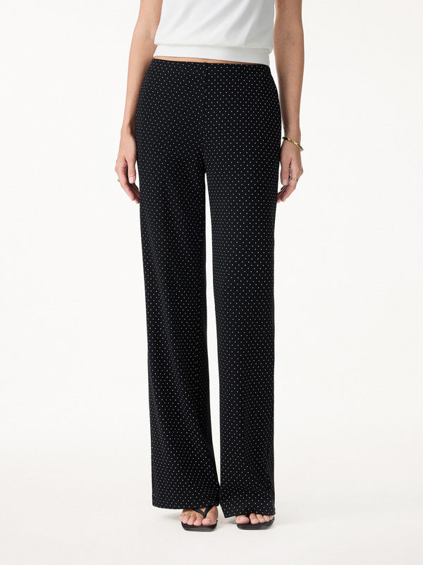 Stretch Cotton Polka Dot Wide Leg Pull-On Pants with Pockets Regular Black/White Polka Dot