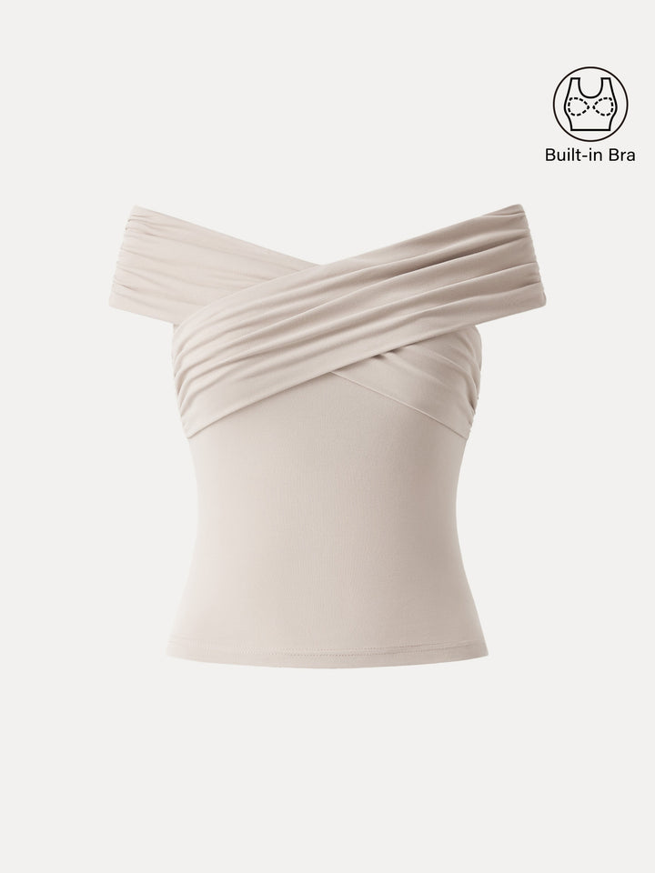 Criss Cross Off Shoulder New Airy Brami Top Fog XS