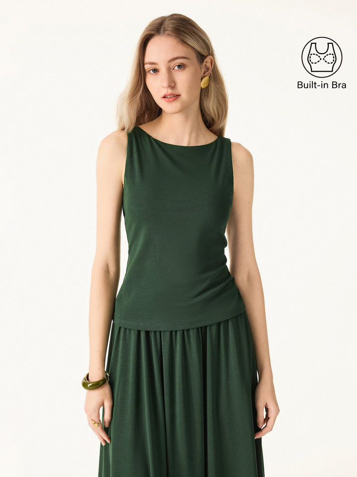 Stretch Cotton Boatneck Brami Tank Bush Green XS