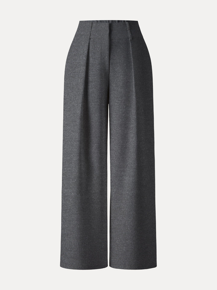 Stretchy High Rise Cropped Wide Leg Pants with Pockets Regular Heather Black