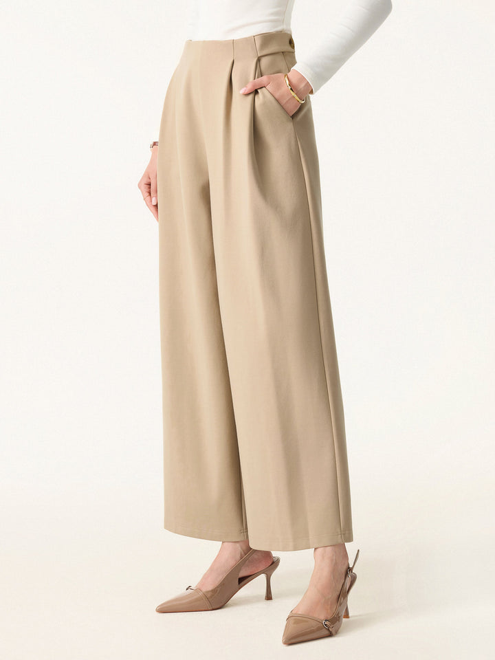 Mid Rise Wide Leg Ankled Pull-on Pants with Pockets