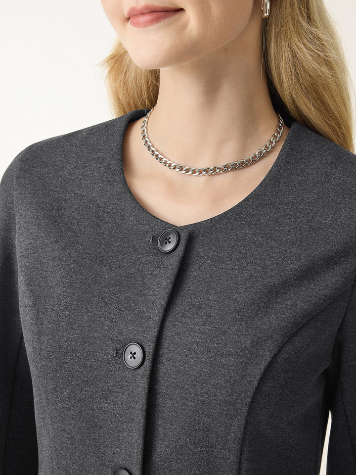 Stretch Ponte Button Front Blazer with Pockets