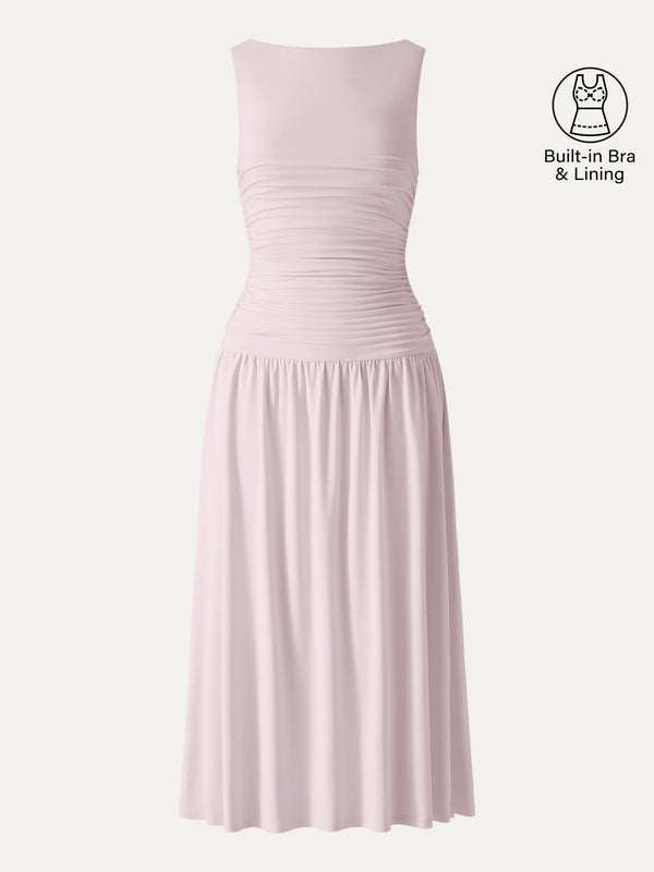 OGLmove Cooling Boatneck Ruched Midi Bra Dress