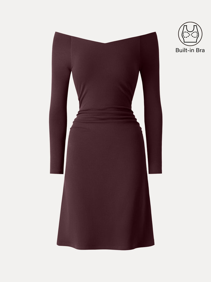 Non-Slip Classy Wide Neckline Ruched Mini Brami Dress