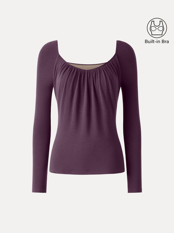 ProWarm Ruched Scoop Neck Long Sleeve Brami Deep Fig XS
