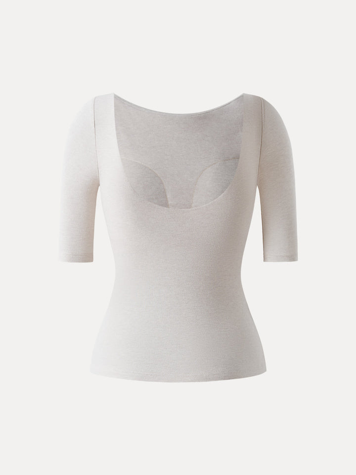 Essential Lyocell Cashmere Boatneck Elbow Length Sleeve Brami