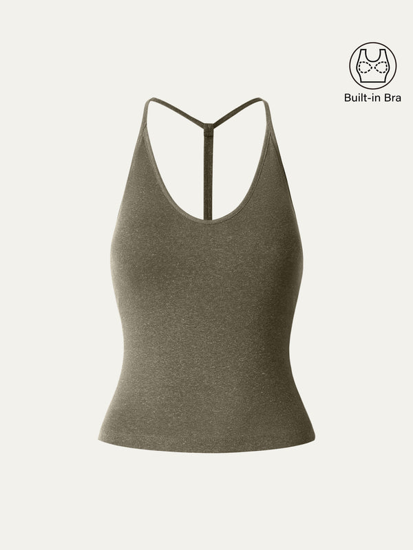 Soft Linen Luxe V-neck T-back Airy Brami Tank Olive Green XS