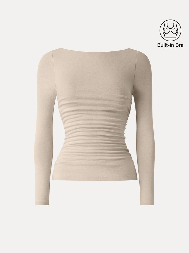 Light Warm Boatneck Ruched Brami Top Natural Calico XS