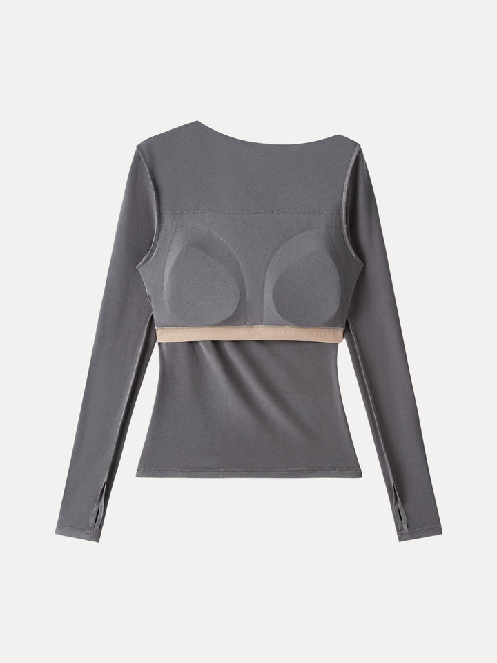 ProWarm Ruched Boatneck Long Sleeve Brami with Thumbholes