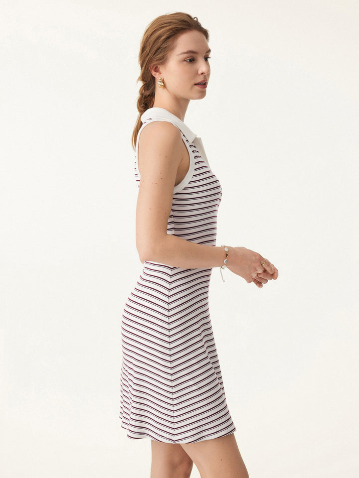Striped Polo Neck Sleeveless Mini Brami Dress