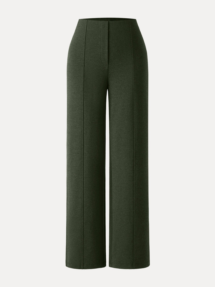 Stretch Ponte High Rise Straight Leg Pants with Pockets Regular Dark Olive