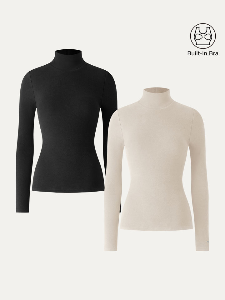 2Pcs Set LiteWarm Turtleneck Long Sleeve Brami Black/Morning Mist XS