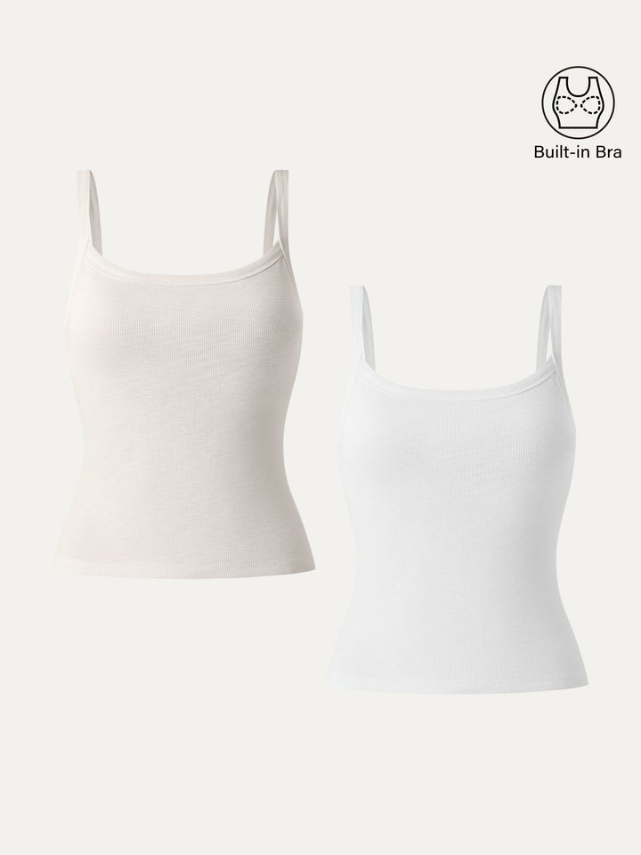 2Pcs Set Everyday Cotton Low Back New Airy Brami Tank White/Light Ivory XS