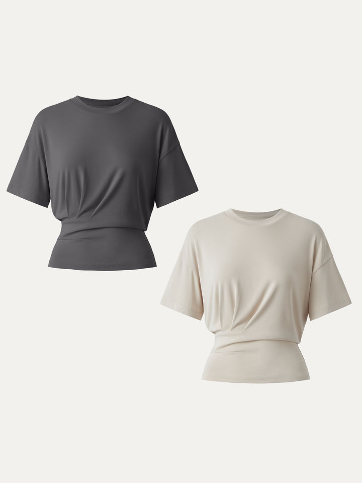 2Pcs Set Sandwashed Crewneck Short Sleeve Tucked Tee Morning Mist/Shadow XS