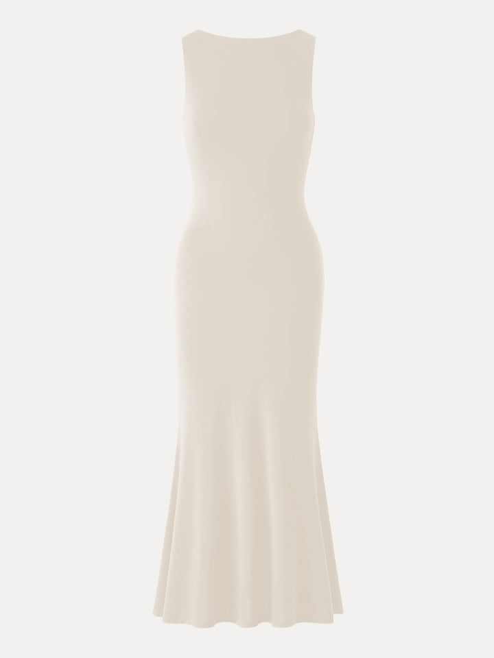 Effortless Boatneck Mermaid Maxi Dress Fog XS