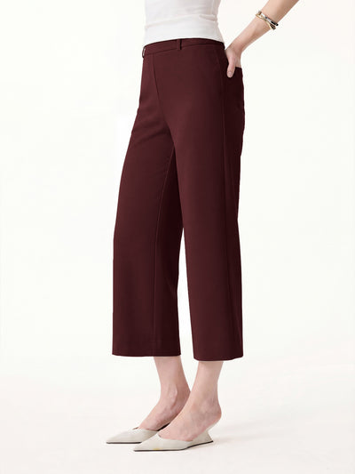 OGLmove Mid Rise Cropped Wide Leg Pants with Pockets Regular Ruby Red