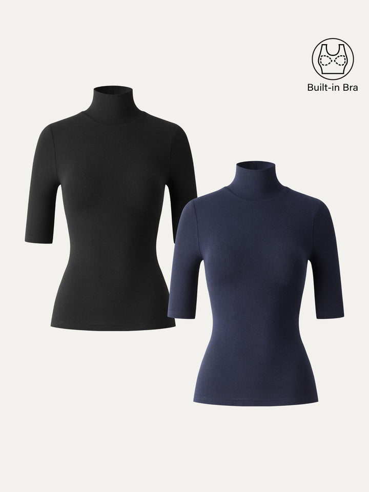 2Pcs Set Essential Turtleneck Elbow Length Sleeve Brami