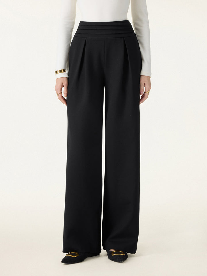 Chic High Rise Wide Leg Trousers with Pockets Black XS
