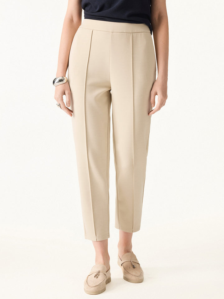 Mid Rise Cropped Tapered Leg Pull-on Pants with Pockets Regular Tan