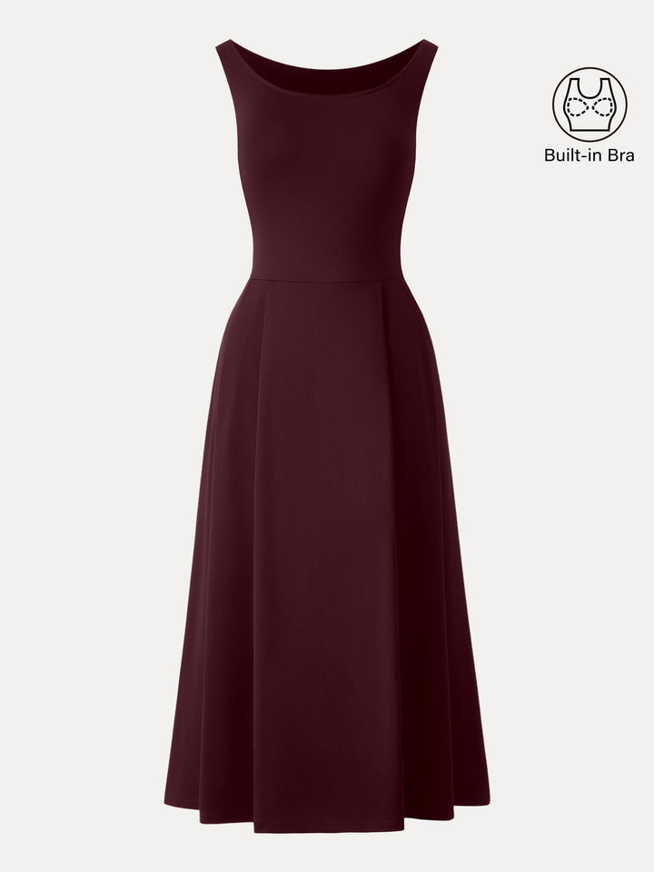 Balletic Scoop Neck Midi Brami Dress with Pockets Ruby Berry XS