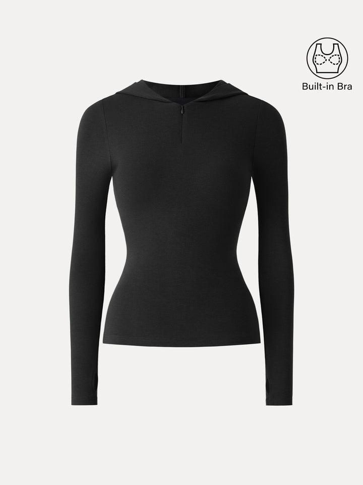 Slim Fitted Quarter Zip Pullover Hoodie Black XS