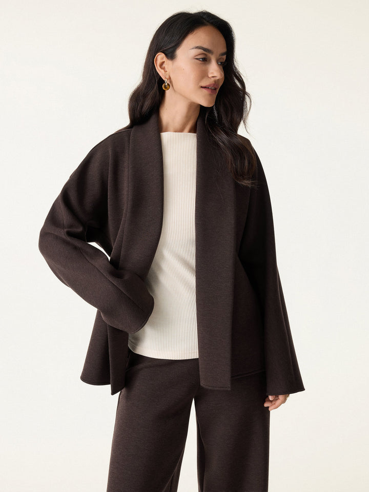 2Pcs Set Shawl Belted Outerwear & High Rise Straight Pull-on Pants with Pockets