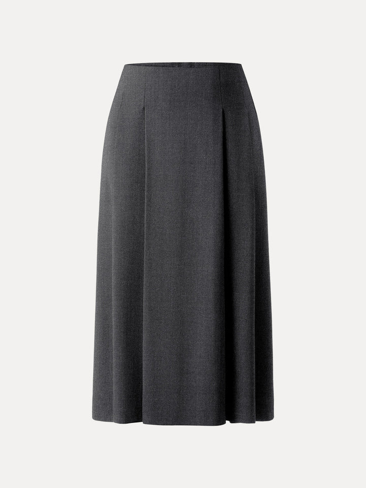 Wrinkle-Resistant A-line Tucked Pull-on Midi Skirt with Pockets Heather Black XS
