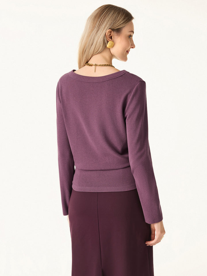 Essential V-neck Long Sleeve Top with Close-fit Hem