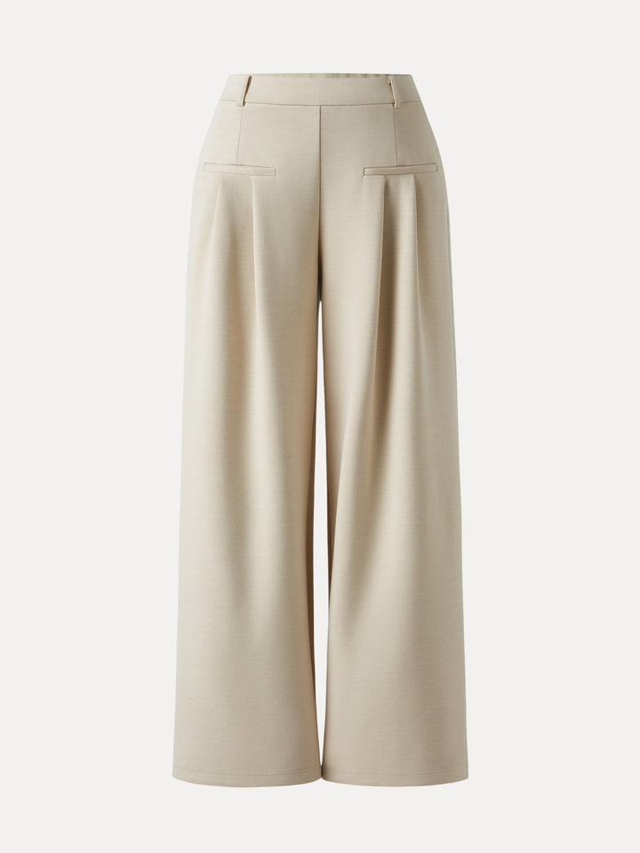 Bamboo Spacer Mid Rise Wide Leg Pull-on Trousers with Pockets
