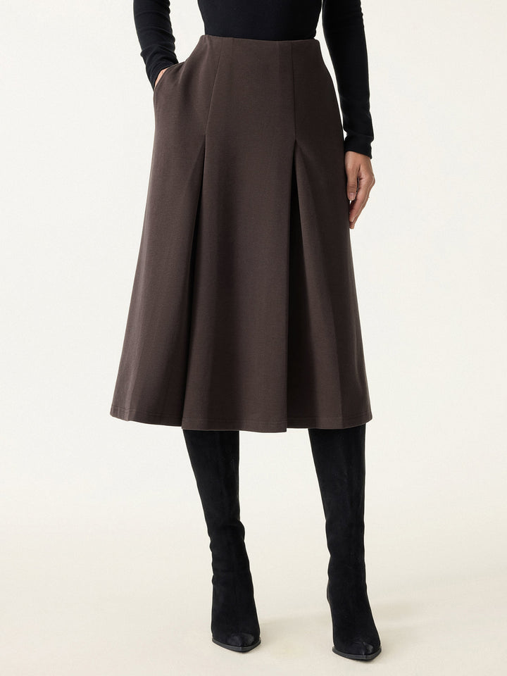 Mid Rise Pleated A-Line Pull-on Skirts with Pockets