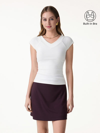Pantive Essential V-Neck Cap Sleeve Summer Bra Tee White XS