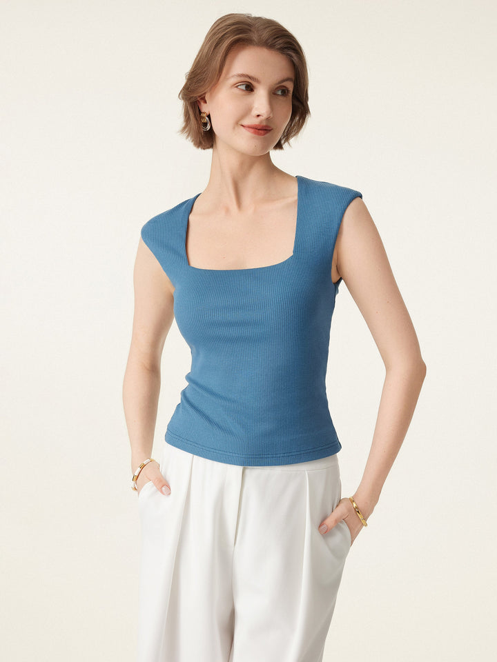 Stretch Cotton Square Neck Ribbed Brami