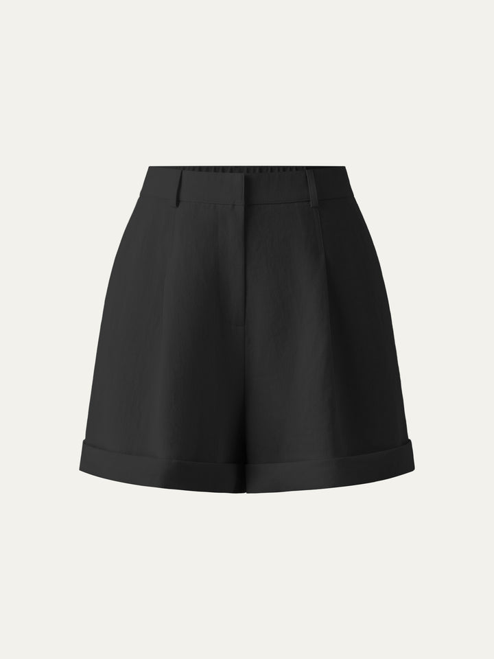 Wrinkle-free High Rise Cuffed Linen Shorts Black XS