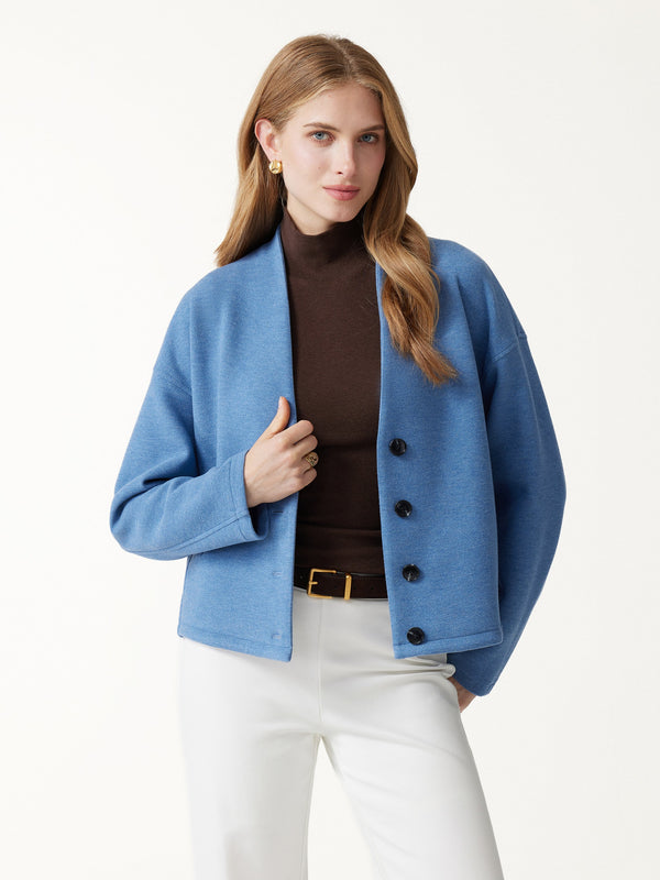 OGLmove FuzzLuxe V-Neck Long Sleeve Button-Down Cardigan with Pockets Heather Rock Blue XXS