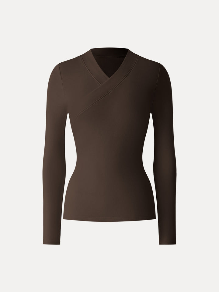 Wide Binding Surplice Long Sleeve Top Espresso XS