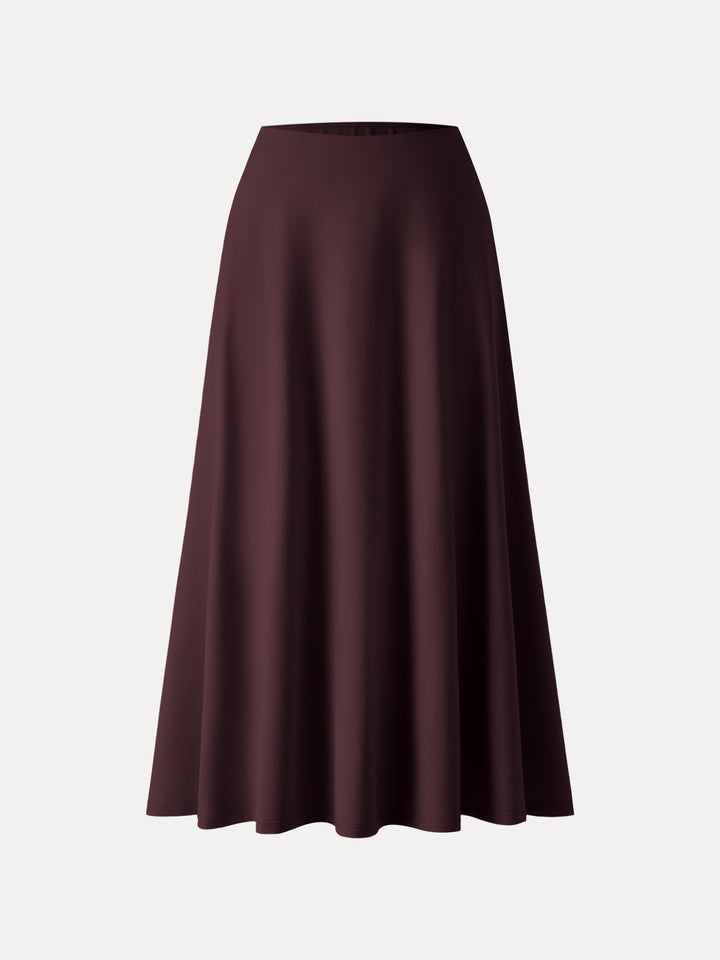 Wrinkle-Resistant High Rise Pull-on Maxi Skirts with Pockets Dark Berry XS