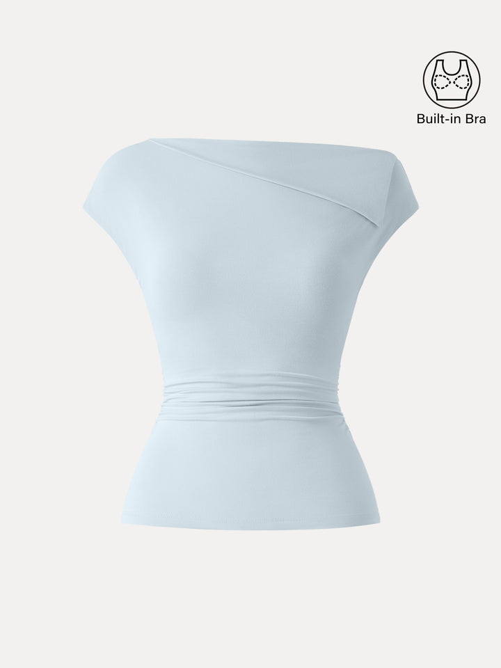 Flap Collar Side Ruched New Airy Brami Sky Glass XS