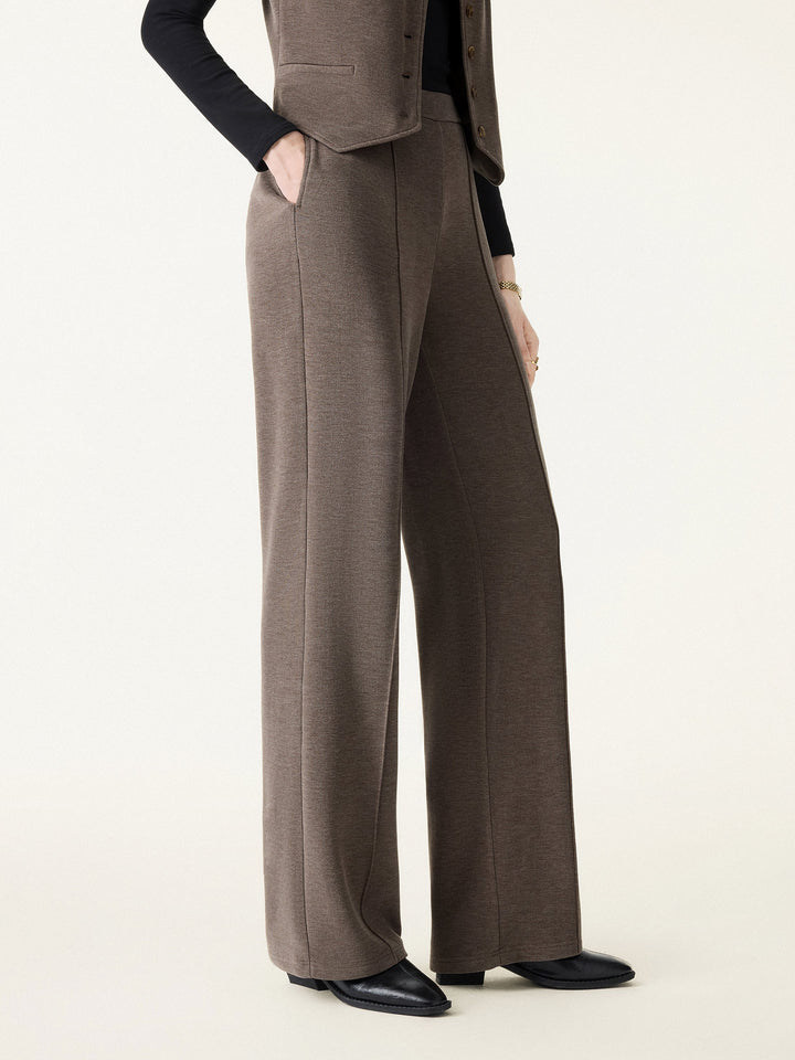 Brushed Warm High Rise Pintuck Straight Leg Pull-on Pants