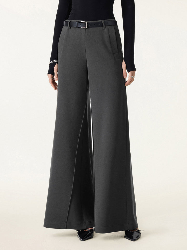 Tummy-Control Mid Rise Ultra-Wide Leg Pants with Pockets