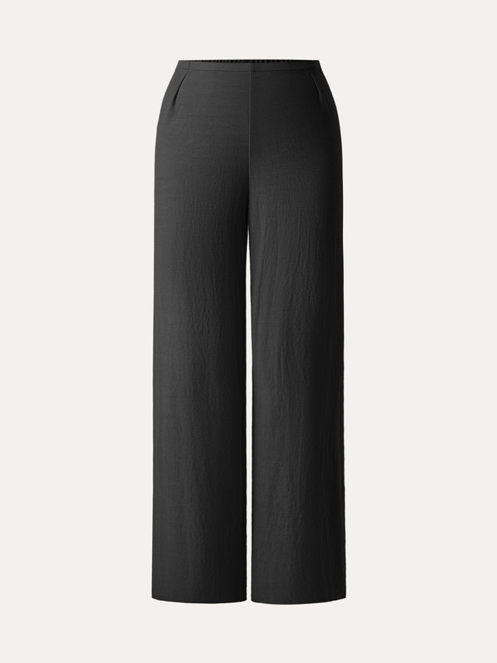 Wrinkle-free Cotton-linen Mid Rise Straight Leg Pant Black XS