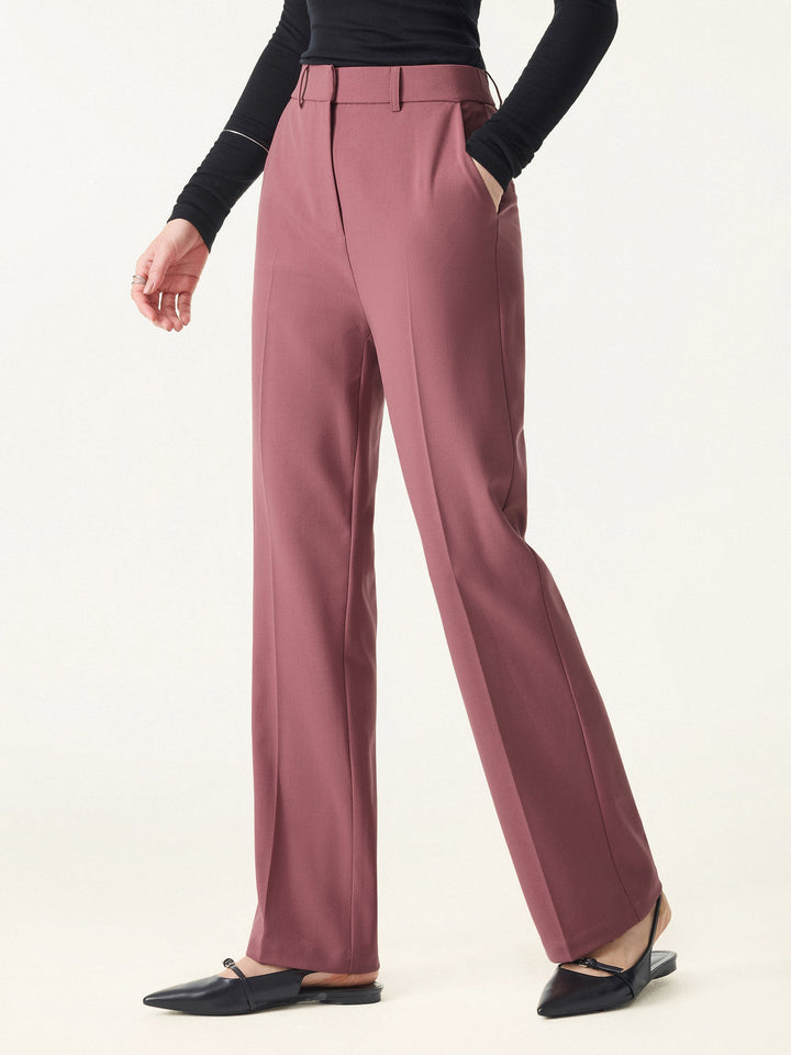 Mid Rise Straight Leg Creased Trousers with Pockets