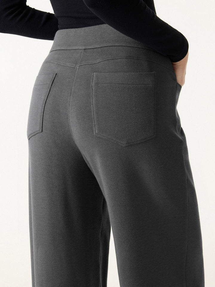 Mid Rise Wide Waistband Wide Leg Pull-on Pants with Pockets