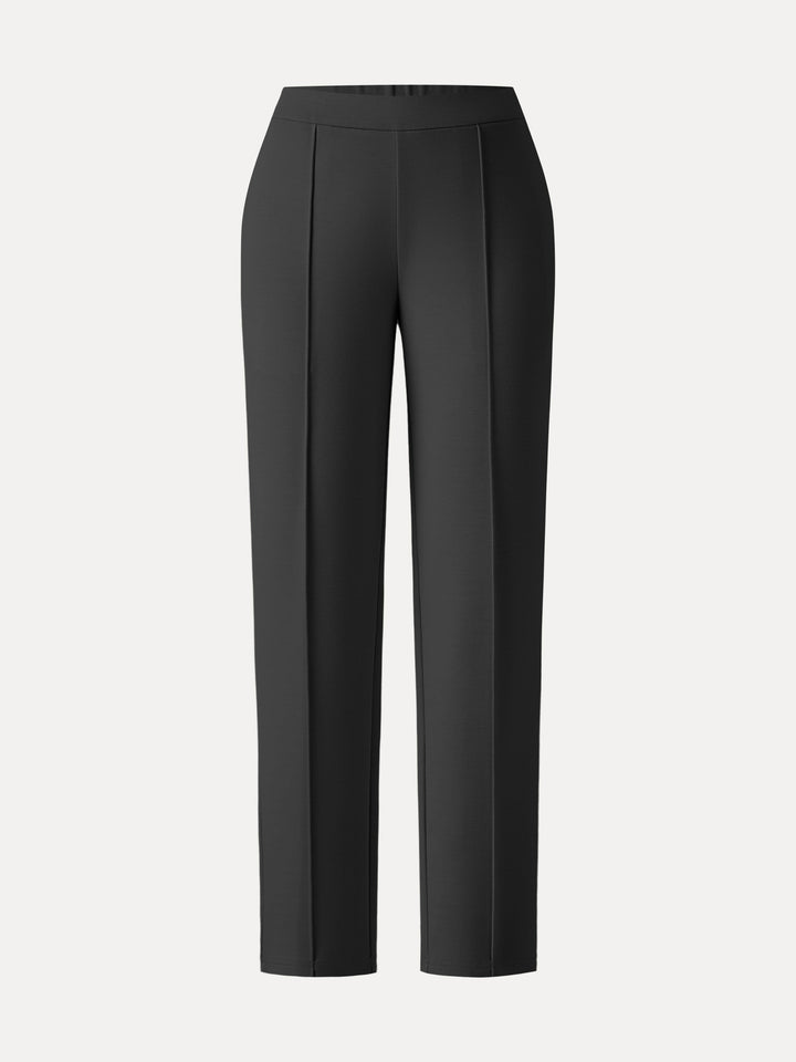 Mid Rise Cropped Tapered Leg Pull-on Pants with Pockets Regular Black