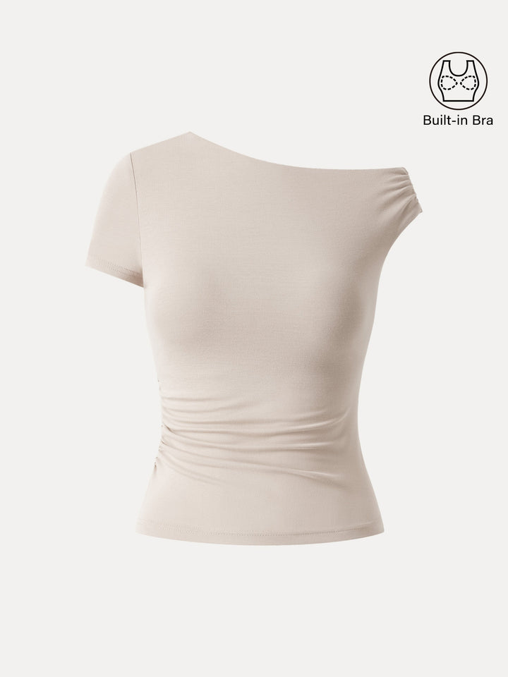 Asymmetrical Cold Shoulder New Airy Brami Top Fog XS